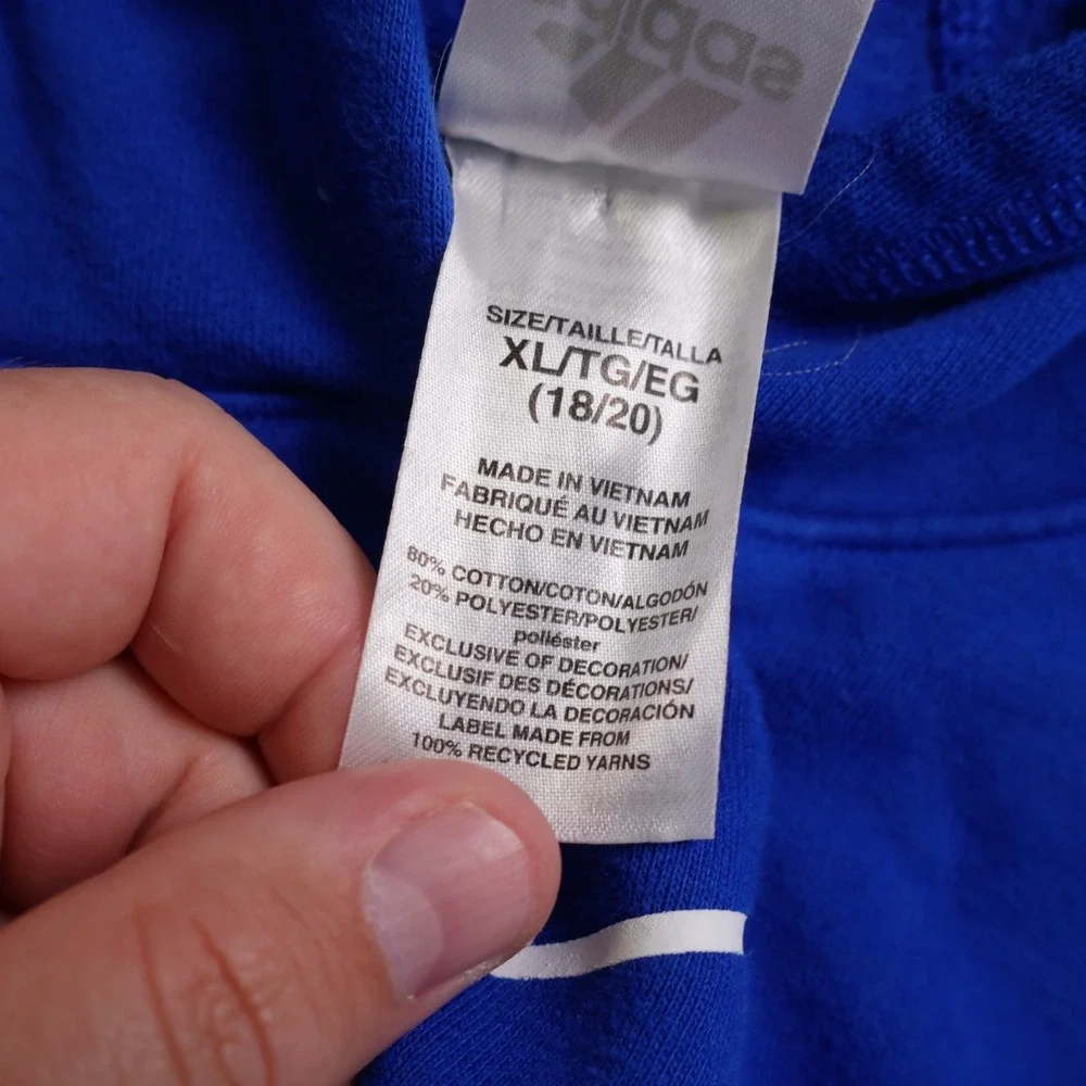 Adidas Boy's Hooded Pullover Sweater Blue‎ -Size XL 18- Pocket Cotton Polyester